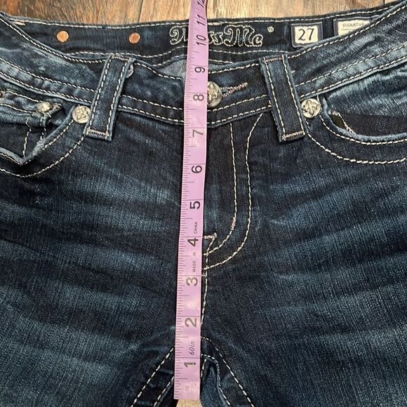 MISS ME STRETCH EMBELLISHED wings distressed DARK WASH DENIM JEANS SIZE 27 - Picture 12 of 13